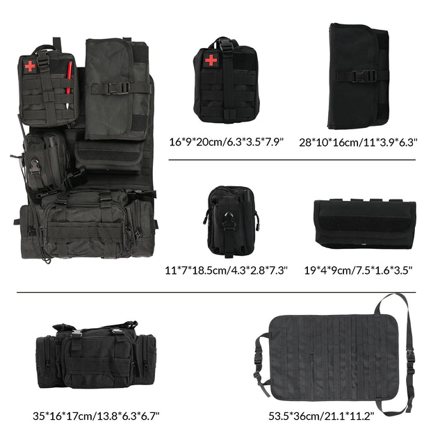 Car Seat Back Molle Organizer Tactical with 5 Molle Pouches Universal Vehicle Panel Protector Storage Bag Cover