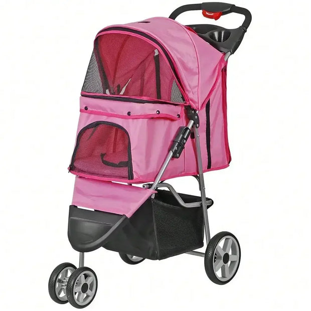 Joyful Foldable 3 Wheel Pet Stroller Cup Holder For Jogging