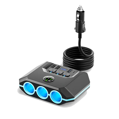 120W Car Socket Charger Adapter – USB Fast Charger Splitter with LED Voltmeter & Multi Ports