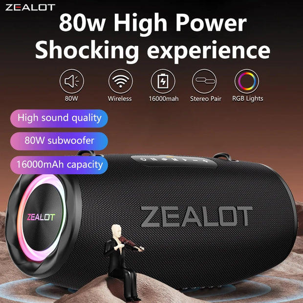 Zealot S87 Outdoor Portable Wireless Bluetooth Speaker 80W High Volume Subwoofer IPX6 Waterproof Camping - My Variety Superstore 25