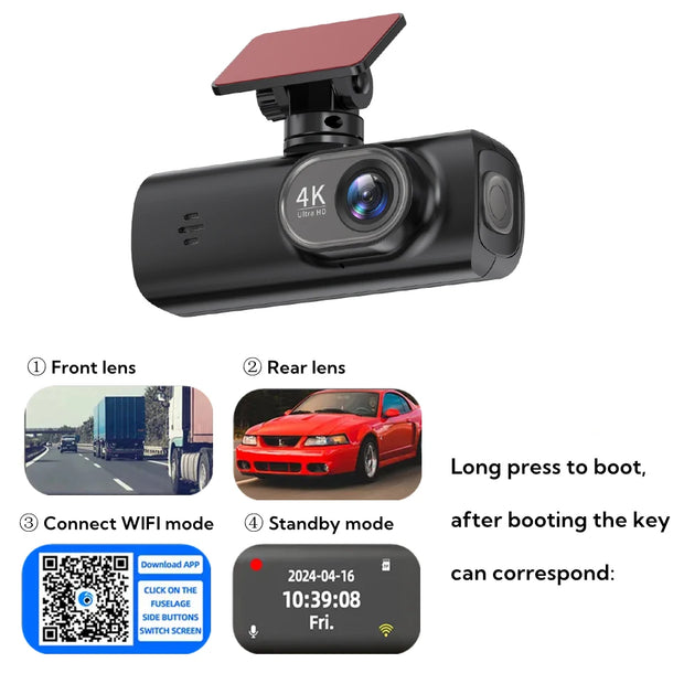 E-ACE UHD 4K Dashcam with GPS WiFi Night Vision 24 Hour Parking Loop Dual Channel Recording 4K Front and 1080P Rear Dual Lens - My Variety Superstore 25
