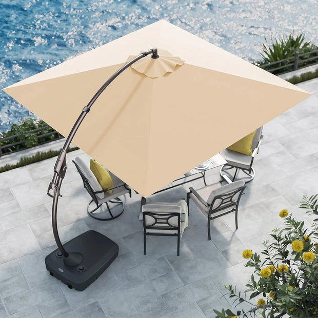 10x10 FT Large Square Patio Offset Umbrella – Aluminum Cantilever with Base for Deck & Porch