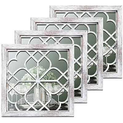 4 Pack Square White Decorative Mirrors Rustic Vintage Wall Decor 12x12 Inch MDF Frame Easy to Hang Ideal for Living Spaces - My Variety Superstore 25
