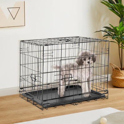 JHK Double Door Folding Metal Wire Dog Cage with Plastic Leak-Proof Pan Tray Extra Large Pet Kennel for Indoor Outdoor Travel - My Variety Superstore 25