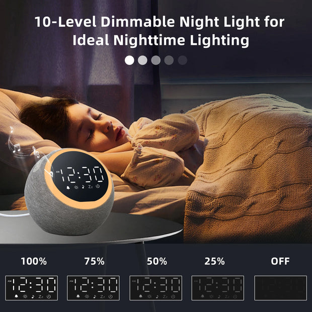 White Noise Sound Machine Alarm Clock with Night Light 25 Soothing Sounds 5W Stereo Speaker Sleep Timer Dimmable Clock - My Variety Superstore 25