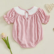 Infant floral embroidered romper – cute baby girl short sleeve jumpsuit for summer