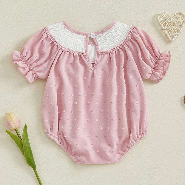 Infant floral embroidered romper – cute baby girl short sleeve jumpsuit for summer