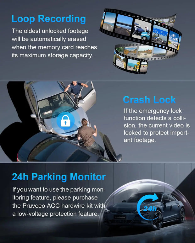 Pruveeo 4 Channel Dash Cam with Built in GPS WiFi Night Vision 360 Degree View Parking Monitor 128GB 1080P - My Variety Superstore 25