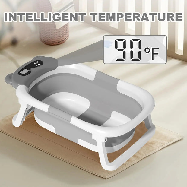 Foldable Baby Bathtub – Real-Time Temp Display, Non-Slip Design & Cushion Support for Shower