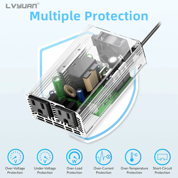 300W 500W Car Inverter DC12V AC110V Outdoor Portable Charger Converter Cigarette Lighter US Socket