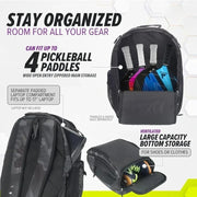 Deluxe Pickleball Backpack Large Paddle Bag Fits 4 Pickleball Paddles and Gear with Fence Hook Extra Pockets and Ventilated Design