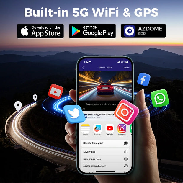 AZDOME 4 Channel Dash Cam 360 Degree View Car DVR 5G WiFi Dash Camera 2K Plus 3 1080P Built in 128GB eMMC 24 Hour Parking - My Variety Superstore 25