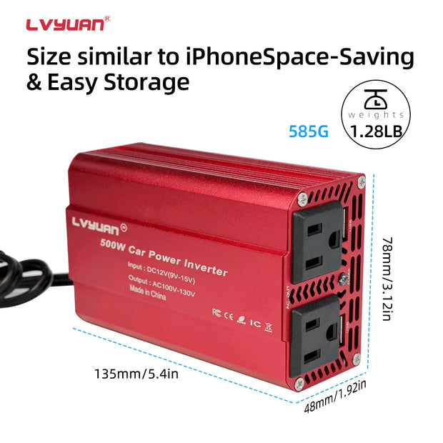 300W 500W Car Inverter DC12V AC110V Outdoor Portable Charger Converter Cigarette Lighter US Socket