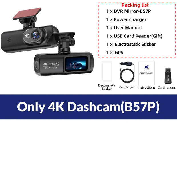 E-ACE UHD 4K Dashcam with GPS WiFi Night Vision 24 Hour Parking Loop Dual Channel Recording 4K Front and 1080P Rear Dual Lens - My Variety Superstore 25