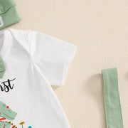 Baby 3-Piece Mother’s Day Outfit Set: Short Sleeve Floral Romper, Ruffle Pants & Headband for Girls