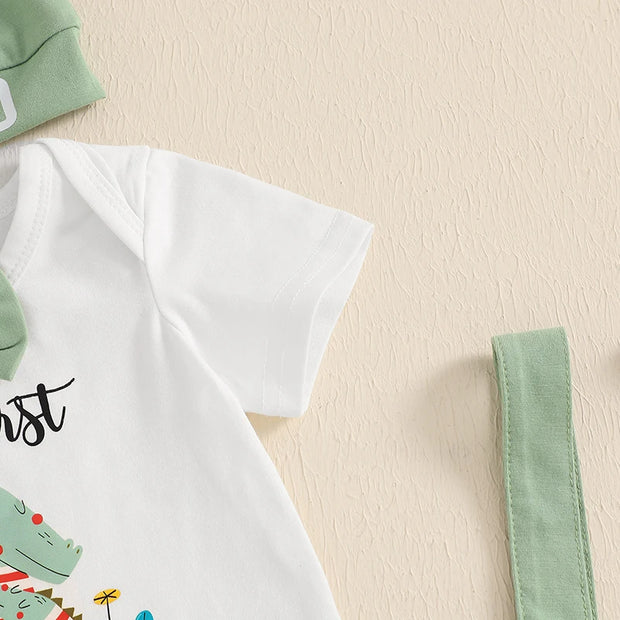 Baby 3-Piece Mother’s Day Outfit Set: Short Sleeve Floral Romper, Ruffle Pants & Headband for Girls