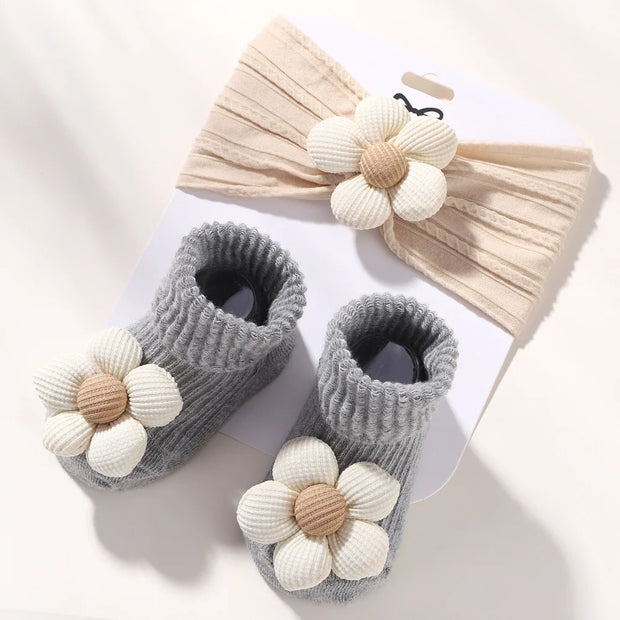Lovely Baby Headband Socks Set Soft Nylon Floral Comfort