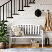 52” Farmhouse Outdoor Garden Bench – Faux Wood Grain Finish & Aluminum Backrest for Porch