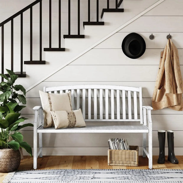 52” Farmhouse Outdoor Garden Bench – Faux Wood Grain Finish & Aluminum Backrest for Porch