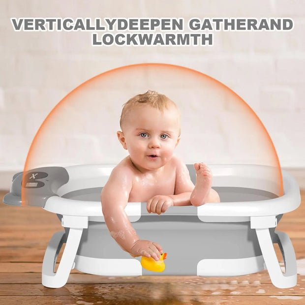 Foldable Baby Bathtub – Real-Time Temp Display, Non-Slip Design & Cushion Support for Shower