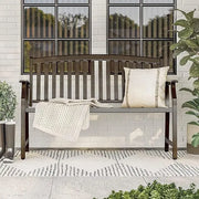 52” Farmhouse Outdoor Garden Bench – Faux Wood Grain Finish & Aluminum Backrest for Porch