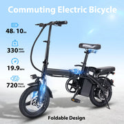 Adult Folding Electric Bicycle with 400W High Speed Motor and 48V Detachable Battery 14 Inch Wheels
