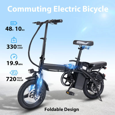 Adult Folding Electric Bicycle with 400W High Speed Motor and 48V Detachable Battery 14 Inch Wheels