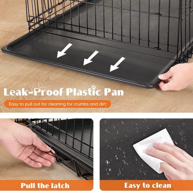 JHK Double Door Folding Metal Wire Dog Cage with Plastic Leak-Proof Pan Tray Extra Large Pet Kennel for Indoor Outdoor Travel - My Variety Superstore 25
