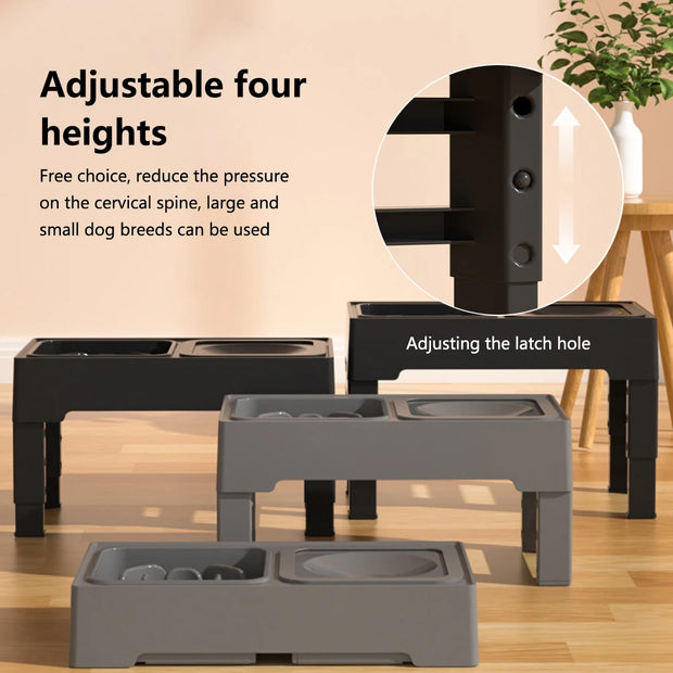 Elevated Dog Food Slow Feeder 4 Adjustable Heights Raised Dog Bowl Stand with Stainless Steel Bowls Anti Slip Dog Water Bowl - My Variety Superstore 25