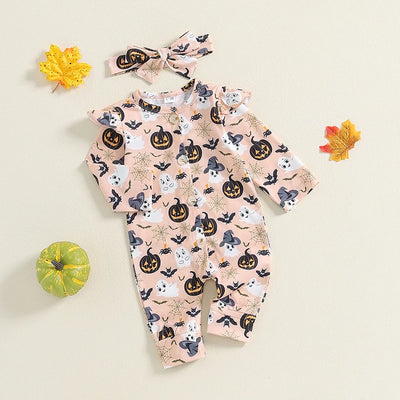 Charming Toddler Girls Halloween Costume with Ghosts and Pumpkins for Spooky Fun