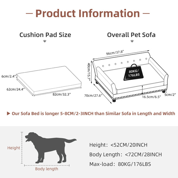 Elevated Dog Bed Sofa Microfiber Leather Cover Luxurious Extra Large Pet Snuggle Lounge Chair with Removable Cushion - My Variety Superstore 25