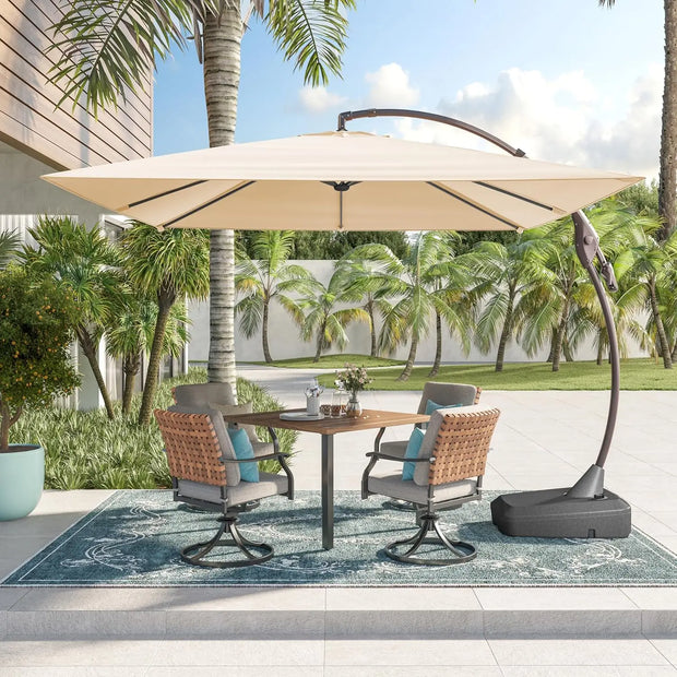 10x10 FT Large Square Patio Offset Umbrella – Aluminum Cantilever with Base for Deck & Porch