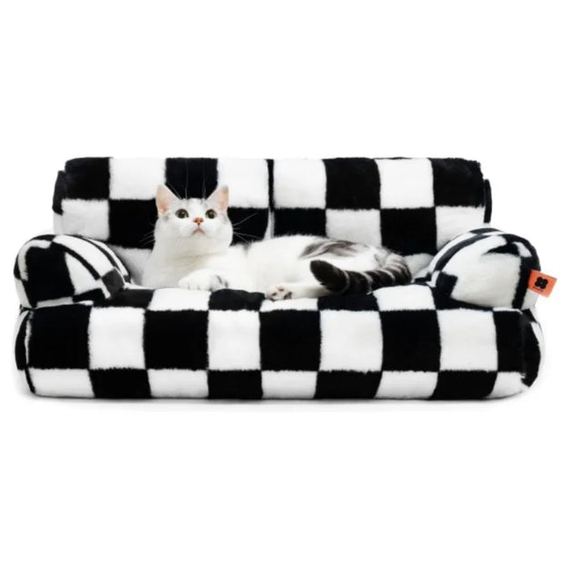 Mewoofun Pet Couch Bed 26×19×13 Inch Washable Cat Beds for Medium Small Dogs Cat up to 25 lbs Fluffy Cat Couch Black White - My Variety Superstore 25