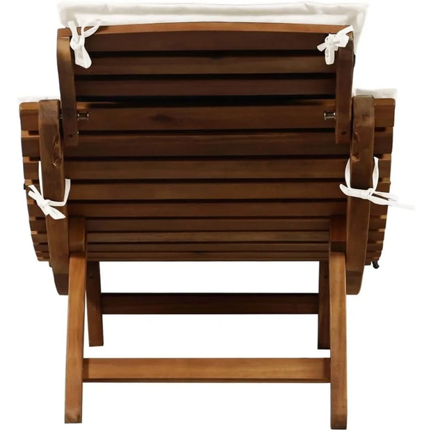 Modern Cream White Sun Loungers with Cushions – Foldable Solid Acacia Hardwood for Outdoor