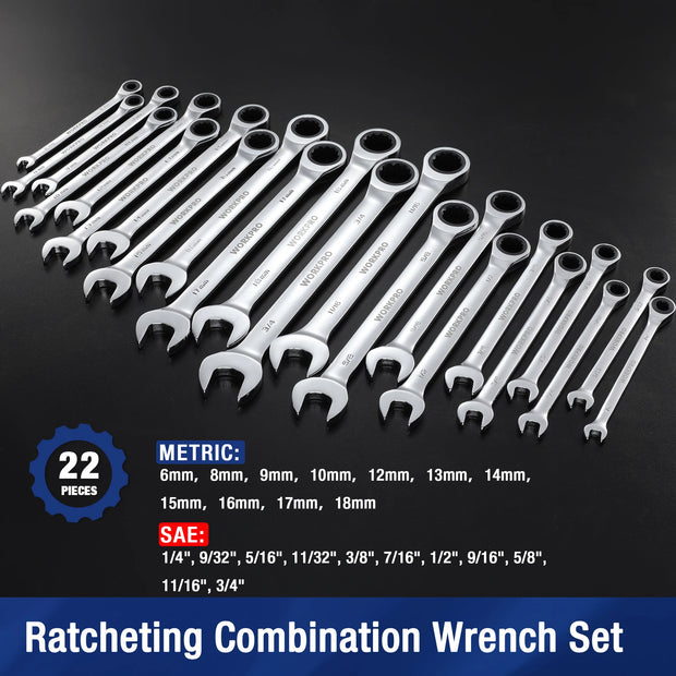 Workpro 23 Piece Ratcheting Wrench Set with Box 72 Teeth Wrench Repair Tool Set