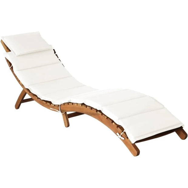 Modern Cream White Sun Loungers with Cushions – Foldable Solid Acacia Hardwood for Outdoor