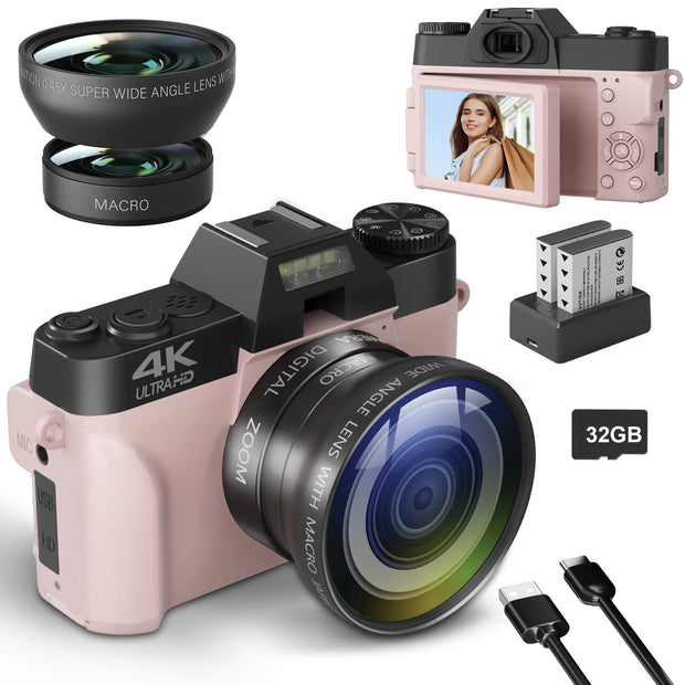 Compact Digital Photography Camera 4K WIFI Webcam Retro Vlog Recorder YouTube 64MP Camcorder 3 Inch Flip Screen Wide Angle Lens - My Variety Superstore 25