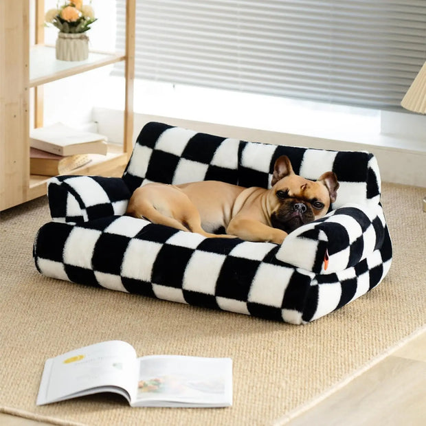 Mewoofun Pet Couch Bed 26×19×13 Inch Washable Cat Beds for Medium Small Dogs Cat up to 25 lbs Fluffy Cat Couch Black White - My Variety Superstore 25