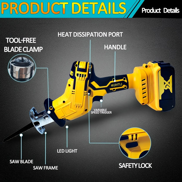 Cordless Reciprocating Saw Compatible With DeWalt 20V Battery 0-3500SPM Variable Speed With 4 Saw Blades Kit Tool Only