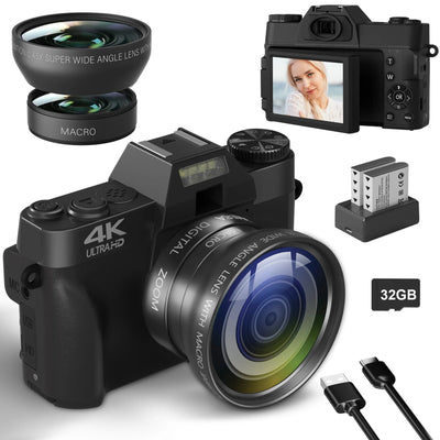 Compact Digital Photography Camera 4K WIFI Webcam Retro Vlog Recorder YouTube 64MP Camcorder 3 Inch Flip Screen Wide Angle Lens - My Variety Superstore 25