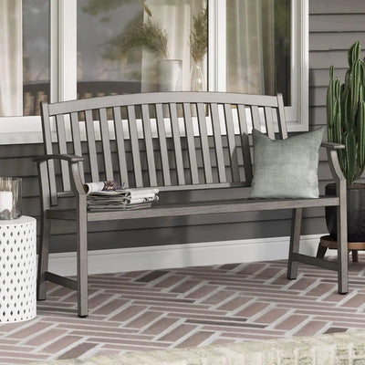 52” Farmhouse Outdoor Garden Bench – Faux Wood Grain Finish & Aluminum Backrest for Porch