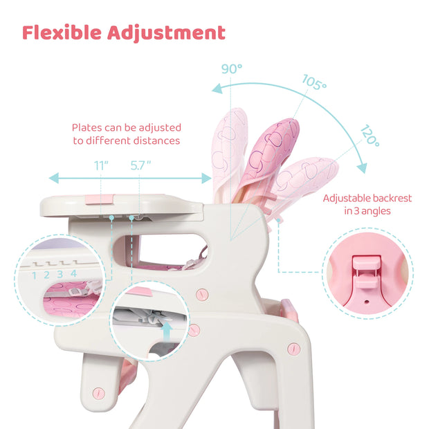 Baby High Chair Foldable  &  2-in-1 with Table Footrest, Detachable Double Tray, Easy to Clean Feeding Detachable Highchair - My Variety Superstore 25
