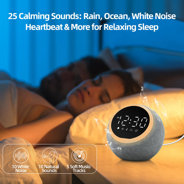 White Noise Sound Machine Alarm Clock with Night Light 25 Soothing Sounds 5W Stereo Speaker Sleep Timer Dimmable Clock - My Variety Superstore 25