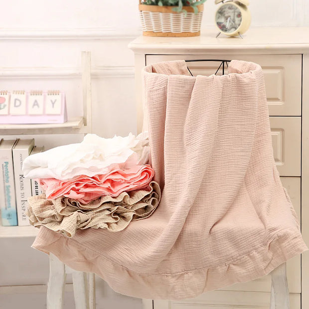 Ruffled Muslin Baby Swaddle Blankets, Organic Cotton, Soft Newborn Infant Bedding & Accessories
