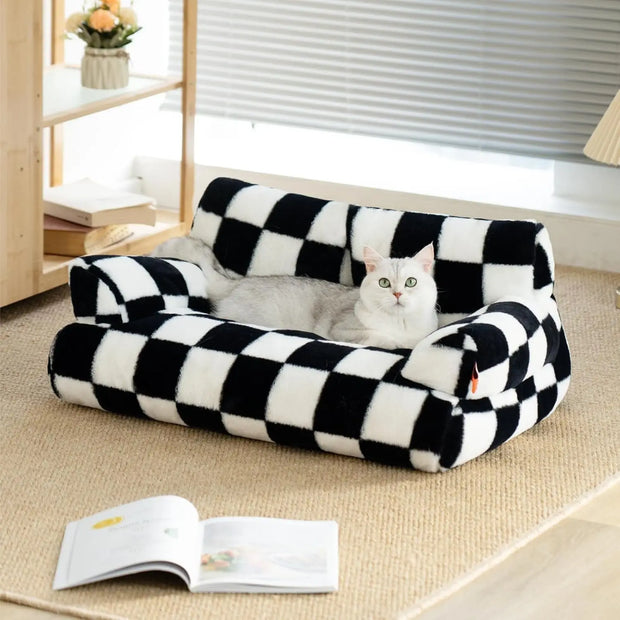 Mewoofun Pet Couch Bed 26×19×13 Inch Washable Cat Beds for Medium Small Dogs Cat up to 25 lbs Fluffy Cat Couch Black White - My Variety Superstore 25