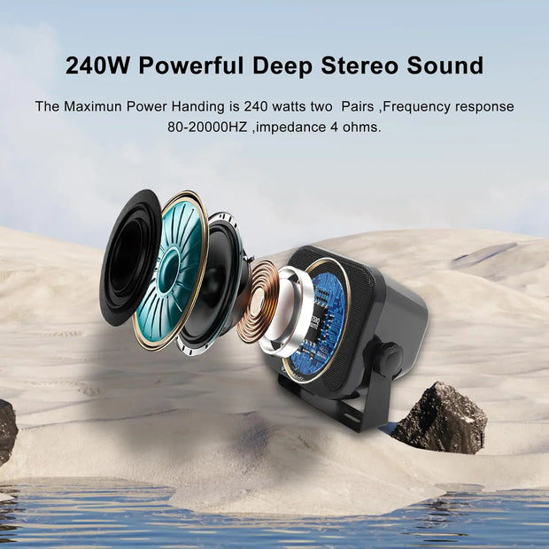 Herdio 4 Inch 240W 4PCS Bluetooth Golf Cart Speakers Waterproof Marine Speakers for Outdoor Boat ATV UTV Jeep Courtyard Powersports - My Variety Superstore 25