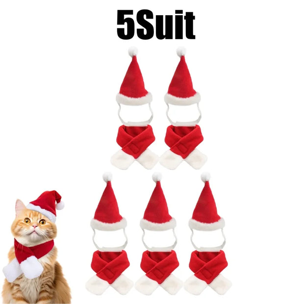 Festive Pet Costume Set Adjustable Santa Hat Scarf Fun