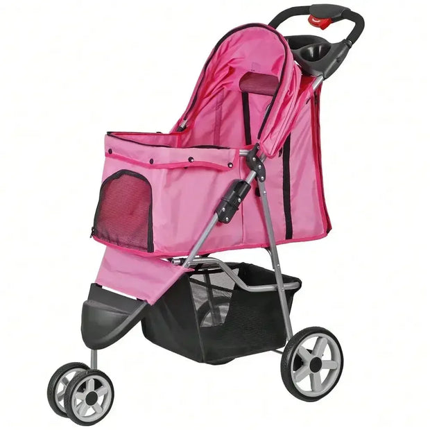 Joyful Foldable 3 Wheel Pet Stroller Cup Holder For Jogging