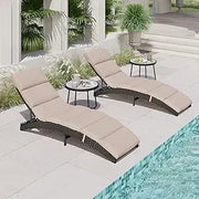 Outdoor Chaise Lounge Set – 2 Mesh Sling Chairs, Woodgrain Texture, Wheels & 4 Recline Levels