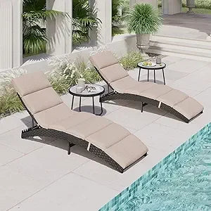 Outdoor Chaise Lounge Set – 2 Mesh Sling Chairs, Woodgrain Texture, Wheels & 4 Recline Levels